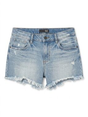 Stretch Denim High Waisted Fray Hem Shorts 6